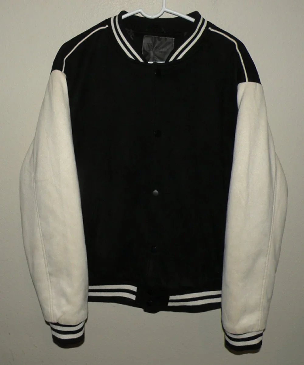 HB Activ Outerwear Men’s XL Snap Bomber Letterman’s Jacket Black White
